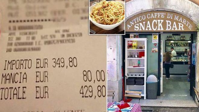 Roma'da iki tabak makarnaya 430 euro ödediler